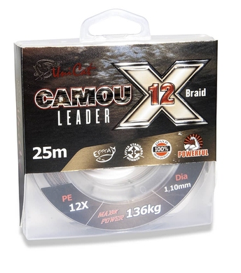 Поводковый материал UNI CAT Camou X-12 Leader 25m, 0,70mm, 74kg