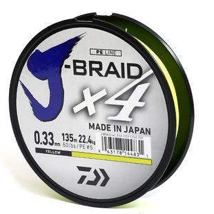Шнур Daiwa J-Braid X4E 135m Yellow 6,9kg 0,15mm #1,2, 0,15, 6,9